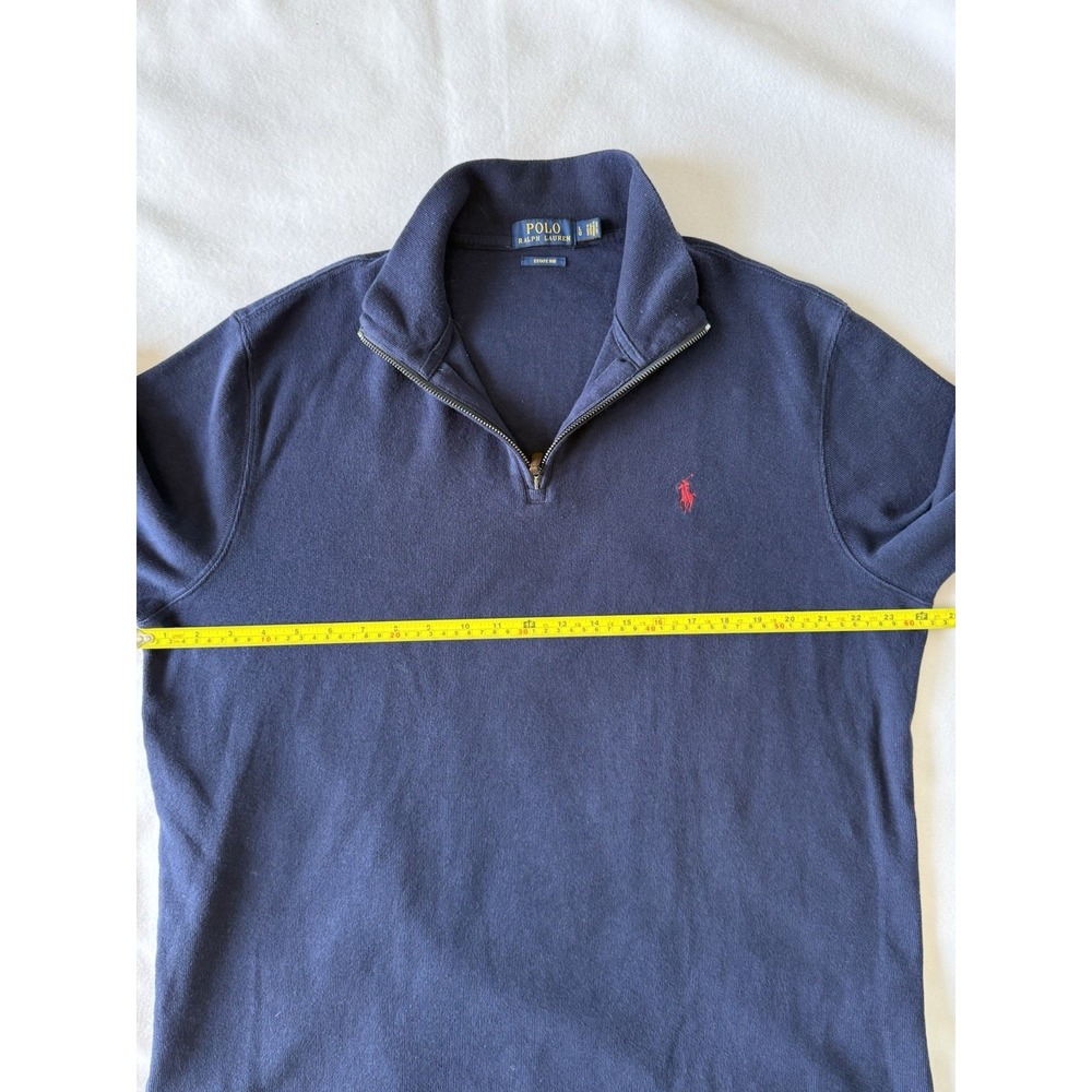 Polo Ralph Lauren Mens Large Quarter Zip Pullover Sweater Navy Red Pony - Picture 5 of 8